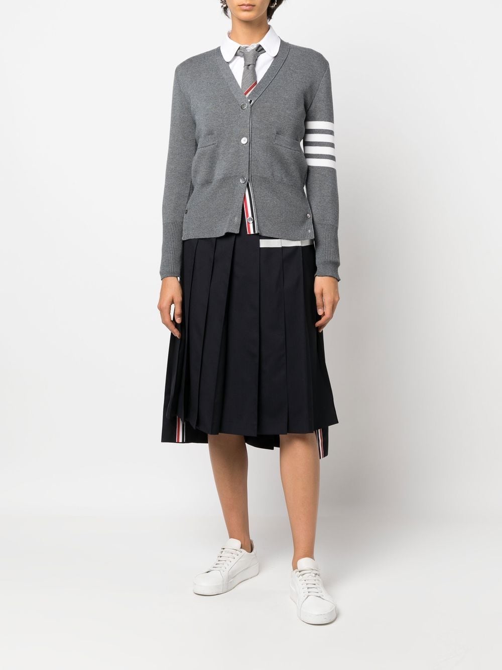 THOM BROWNE Stripe-Print Pleated Skirt - Mid-Length