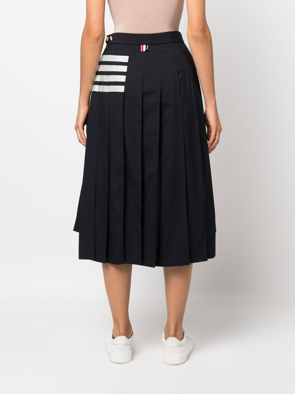 THOM BROWNE Stripe-Print Pleated Skirt - Mid-Length