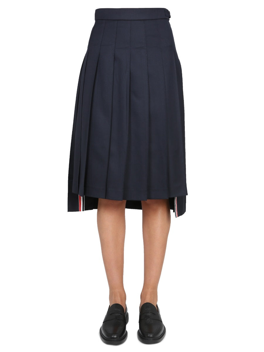 THOM BROWNE Plissee Mini Skirt with Side Button Closure