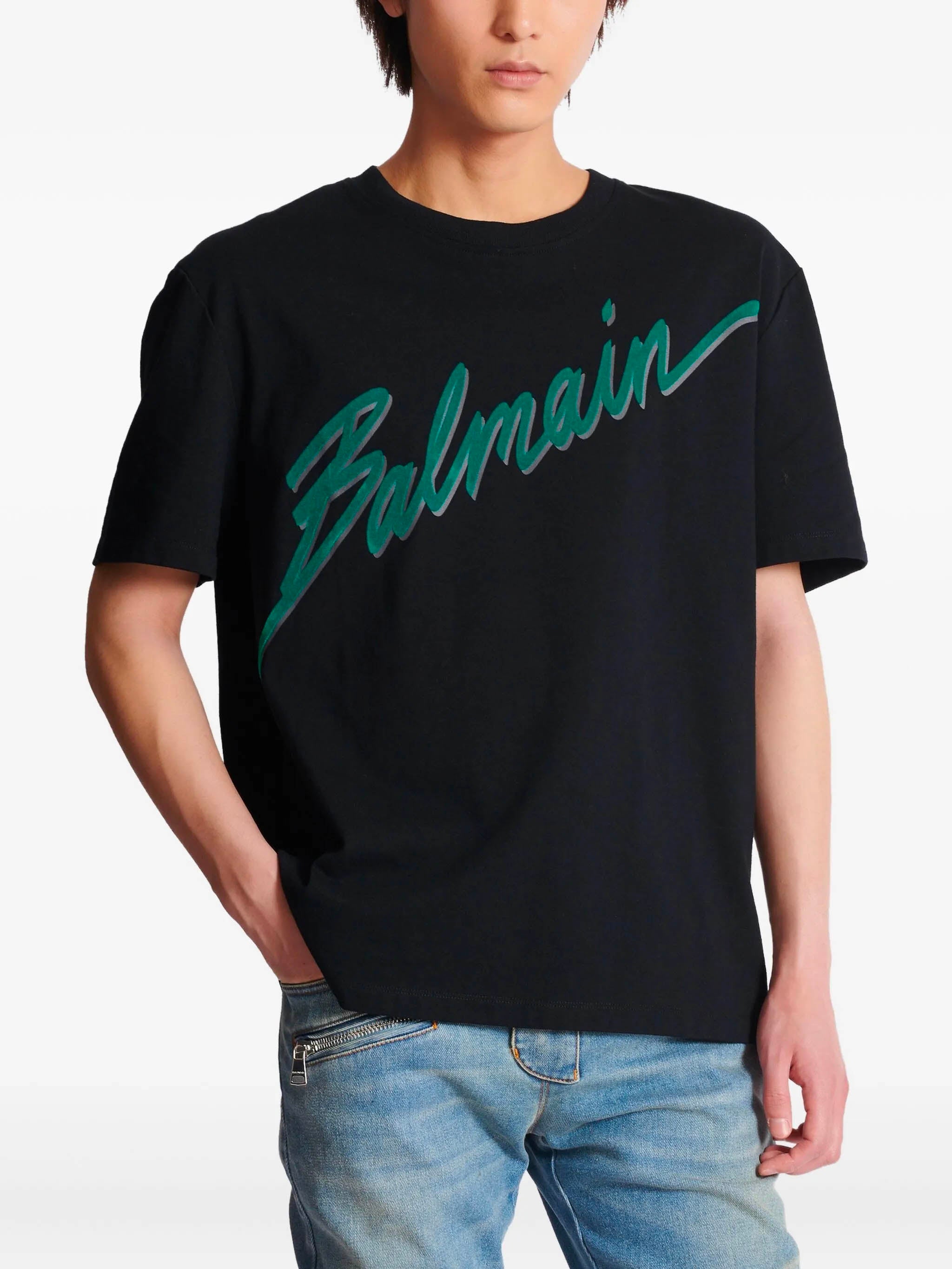 BALMAIN Men's Regular Fit Letter Flocked T-Shirt - Size M