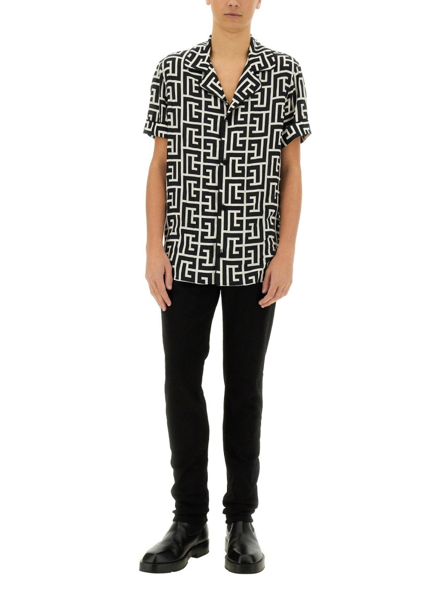 BALMAIN Monogrammed Pyjama Shirt - Relaxed Fit, Size 39