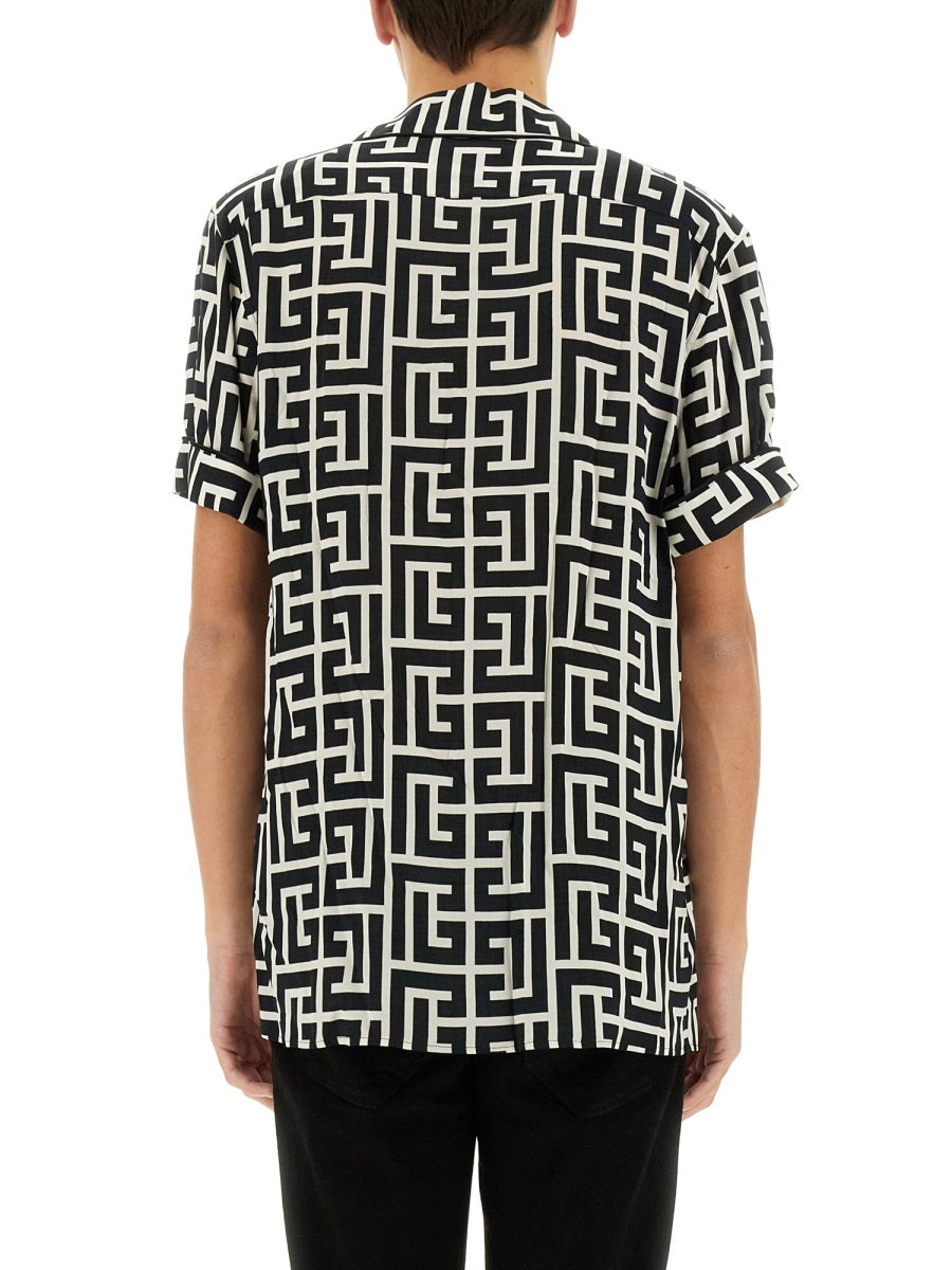 BALMAIN Monogram Print Relaxed Fit Pajama Shirt - Size 40