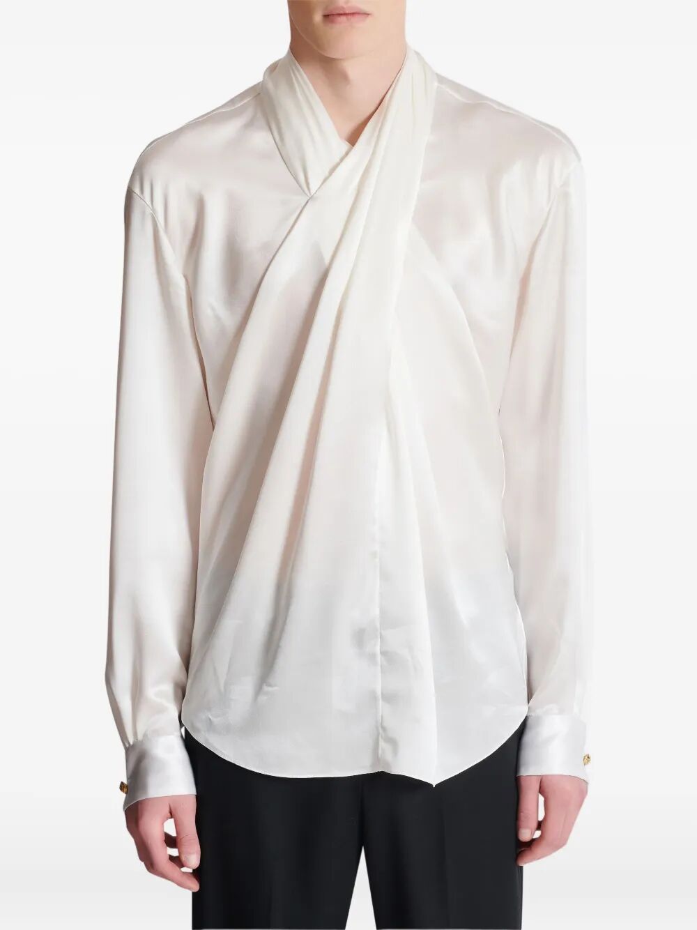 BALMAIN Crossed Fluid Silk Shirt for Men