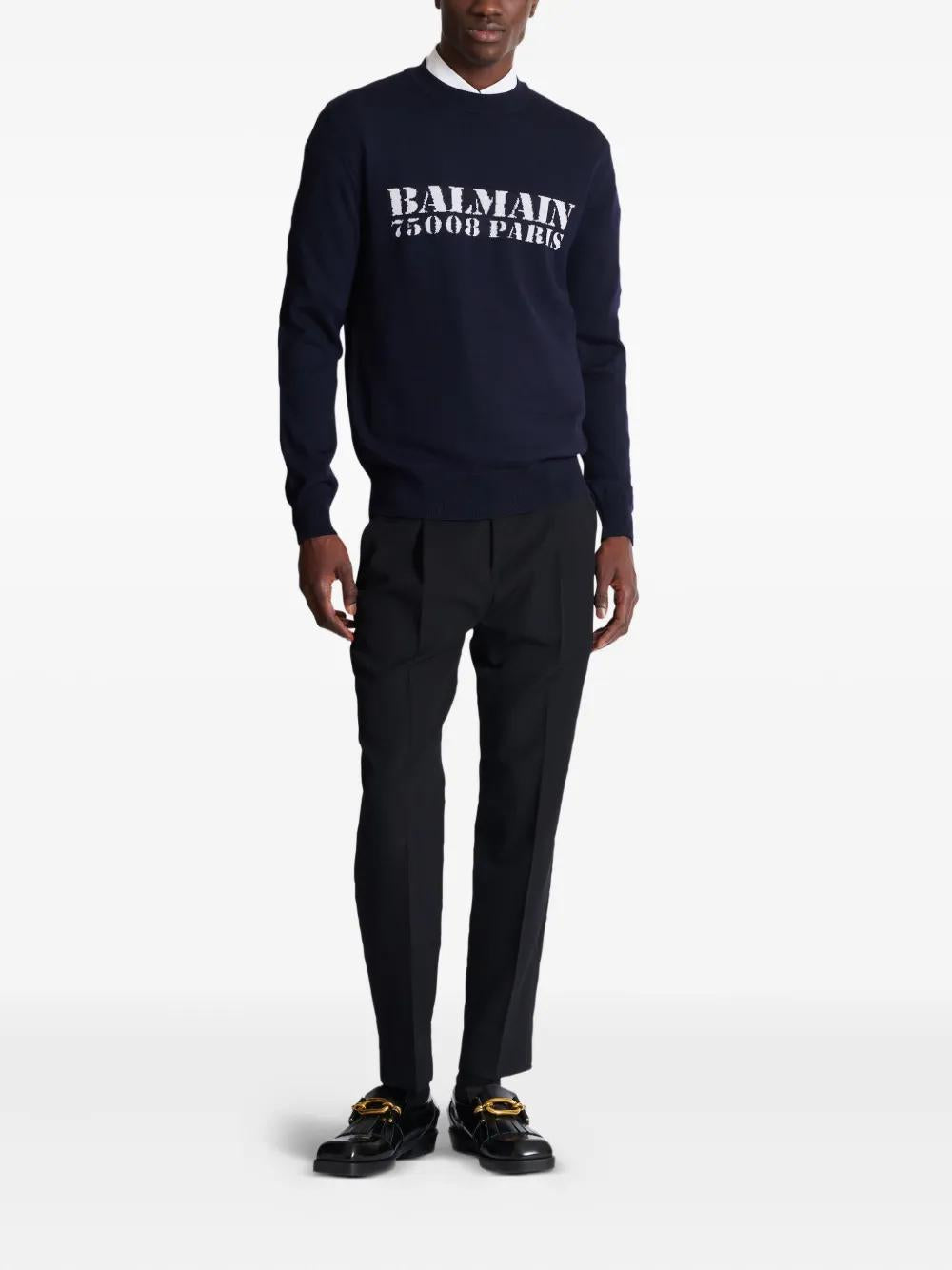 BALMAIN Crew Neck Logo Sweater for Men - FW25