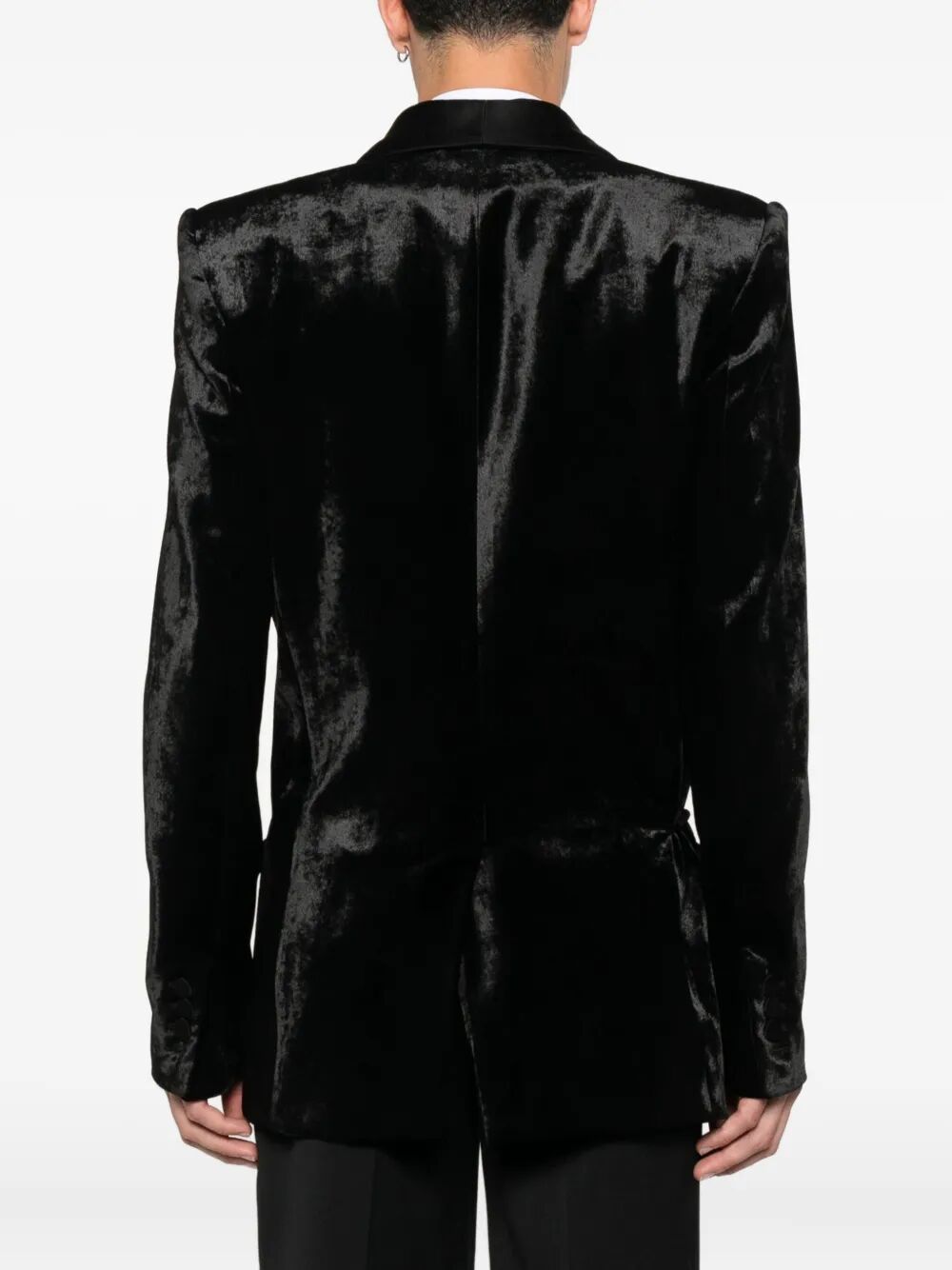 BALMAIN Velvet & Satin Side Belted Jacket with Tassel