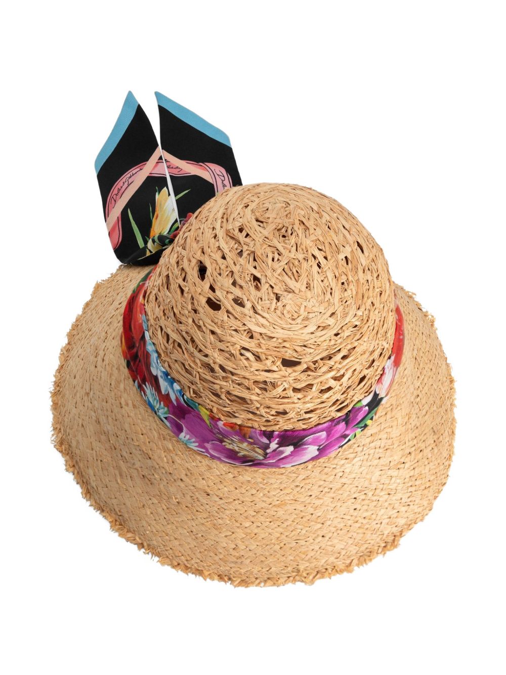 DOLCE & GABBANA Straw Hat with Floral Bandeau Scarf