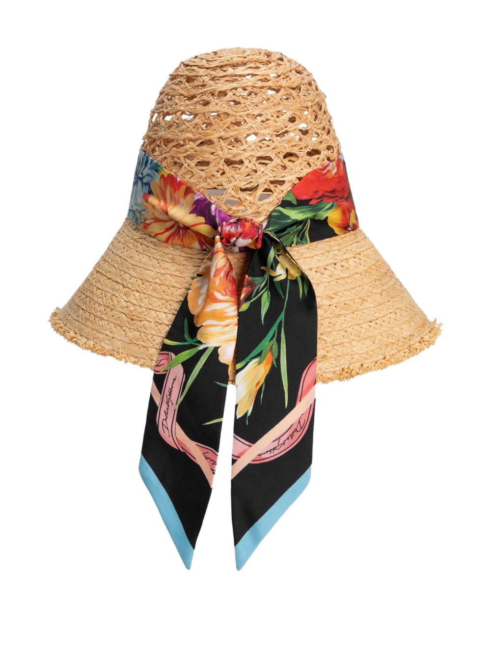 DOLCE & GABBANA Straw Hat with Floral Bandeau Scarf