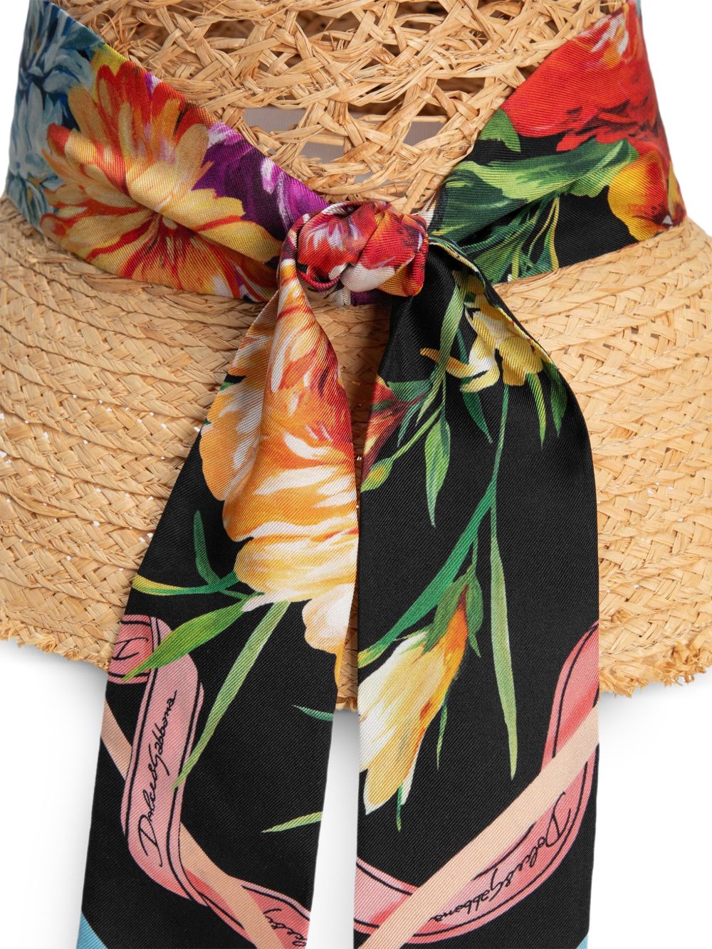 DOLCE & GABBANA Straw Hat with Floral Bandeau Scarf