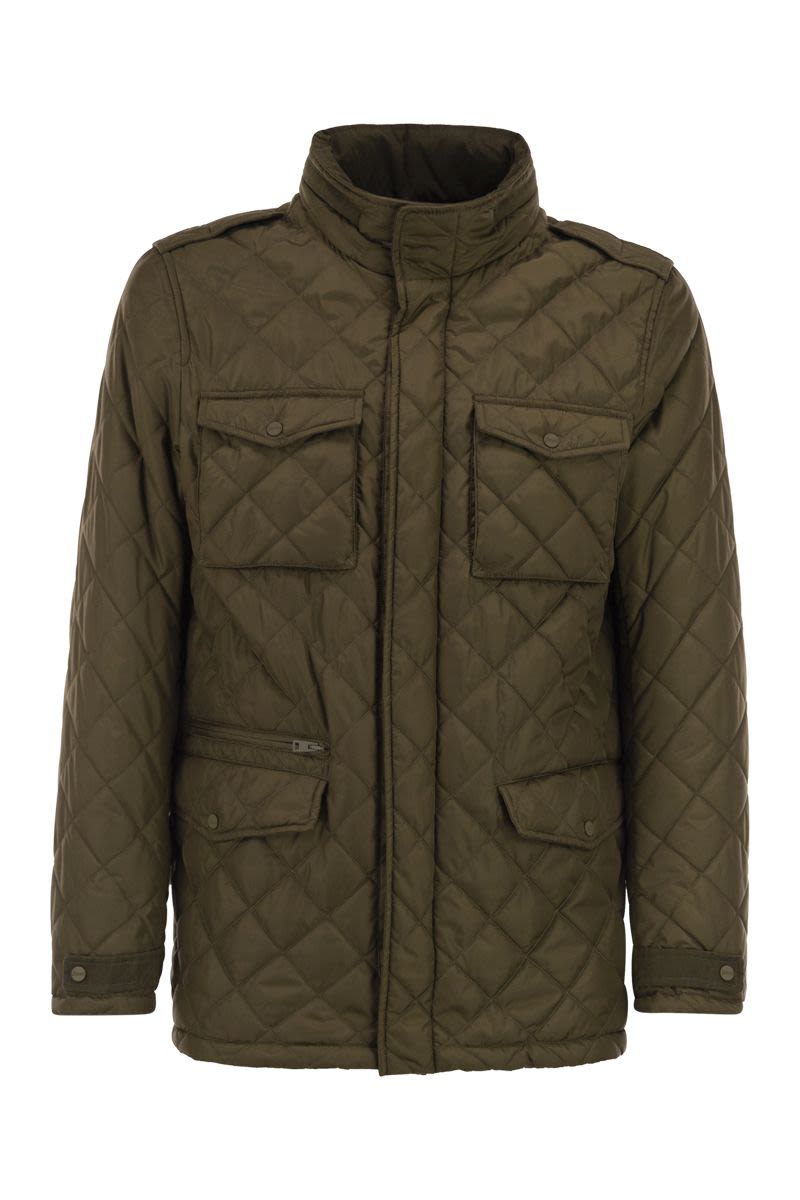HERNO Men's Field Jacket with Diamond Quilting and Packable Hood