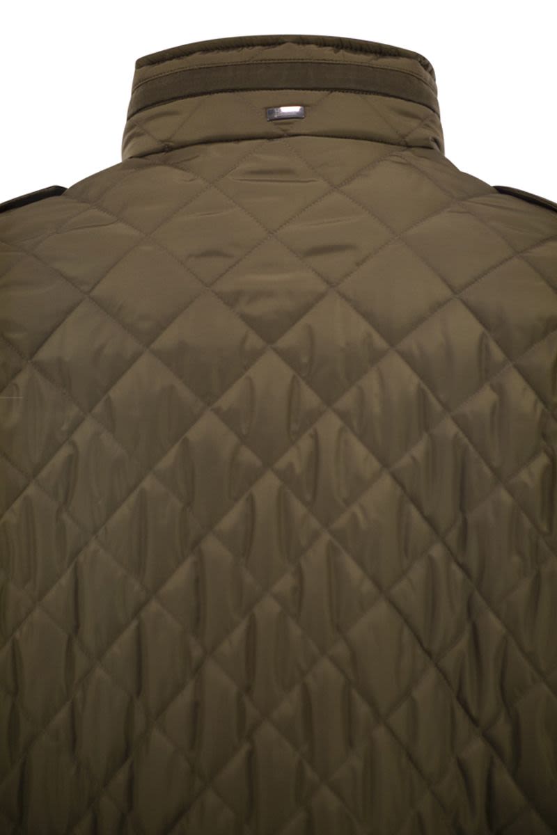 HERNO Men's Field Jacket with Diamond Quilting and Packable Hood
