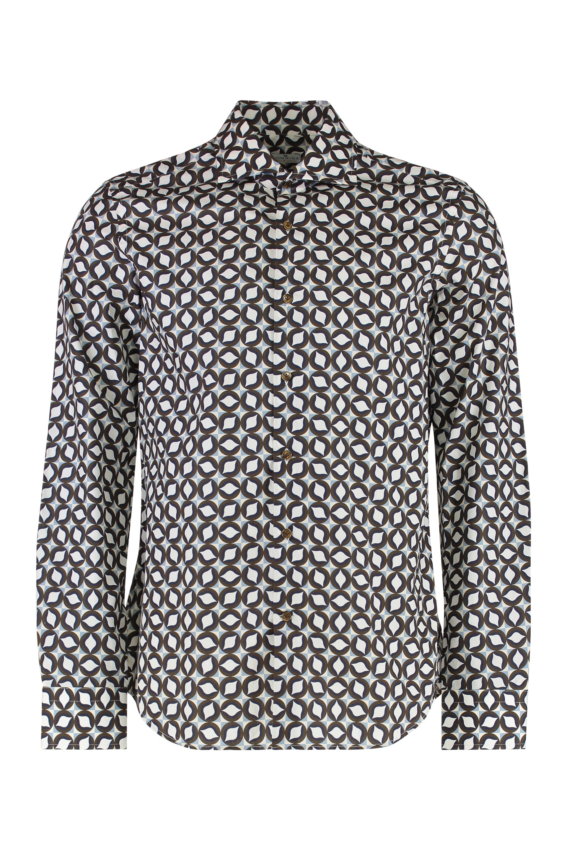 SONRISA Printed Cotton Shirt with Rounded Hem for Men