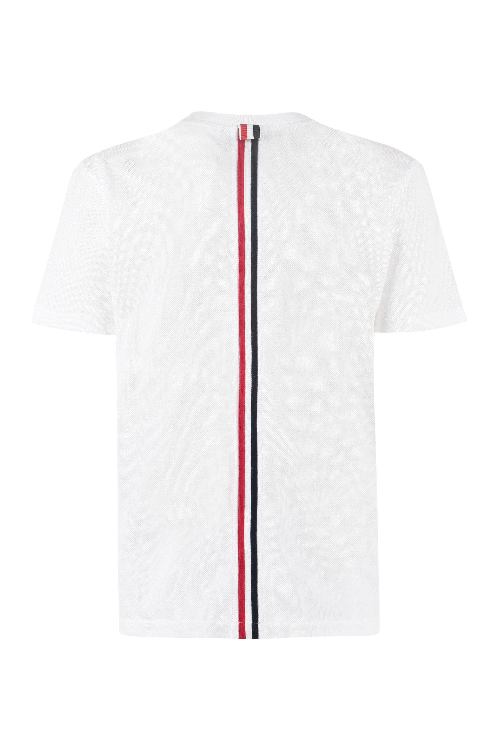 THOM BROWNE Cotton Piqué T-Shirt with Tricolor Detail