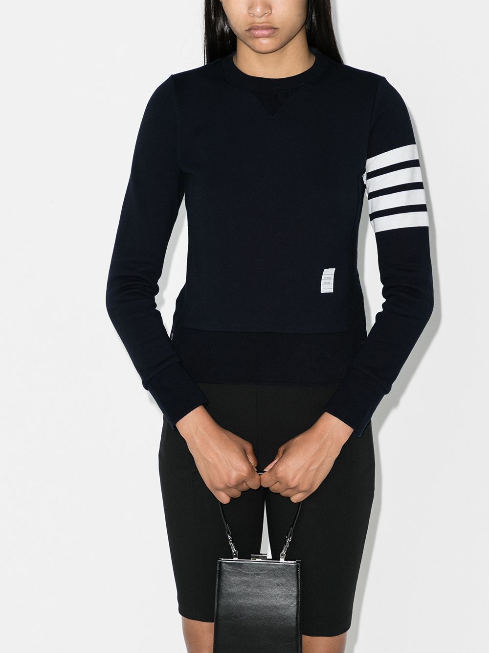 THOM BROWNE Fitted Cotton Sweatshirt with Signature Stripe Logo Patch