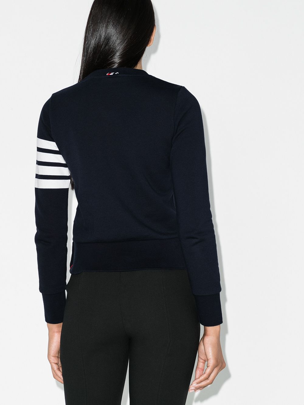 THOM BROWNE Fitted Cotton Sweatshirt with Signature Stripe Logo Patch