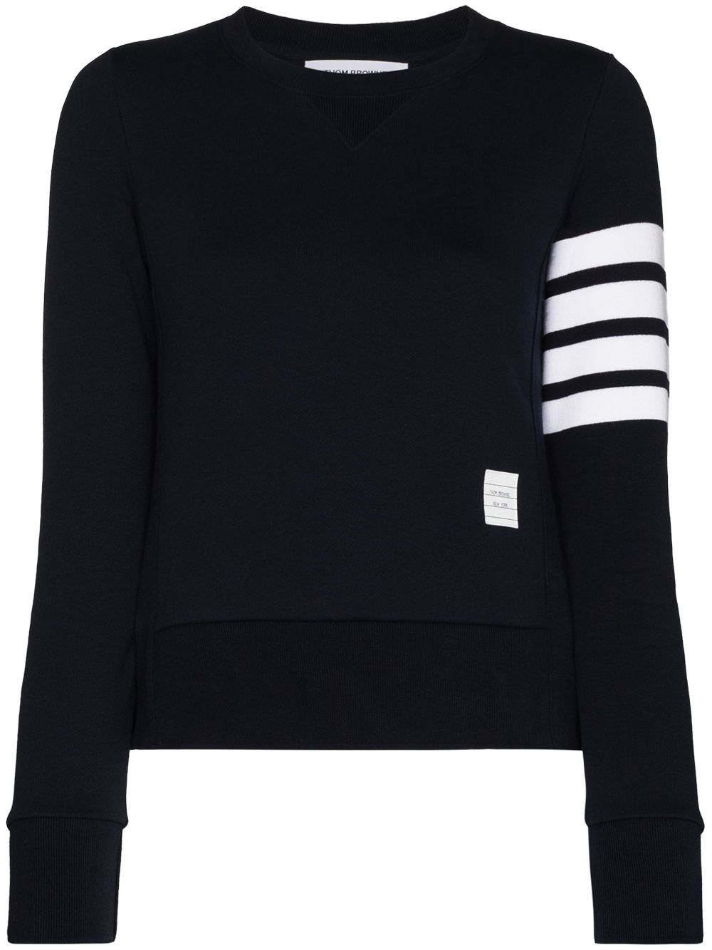 THOM BROWNE Fitted Cotton Sweatshirt with Signature Stripe Logo Patch