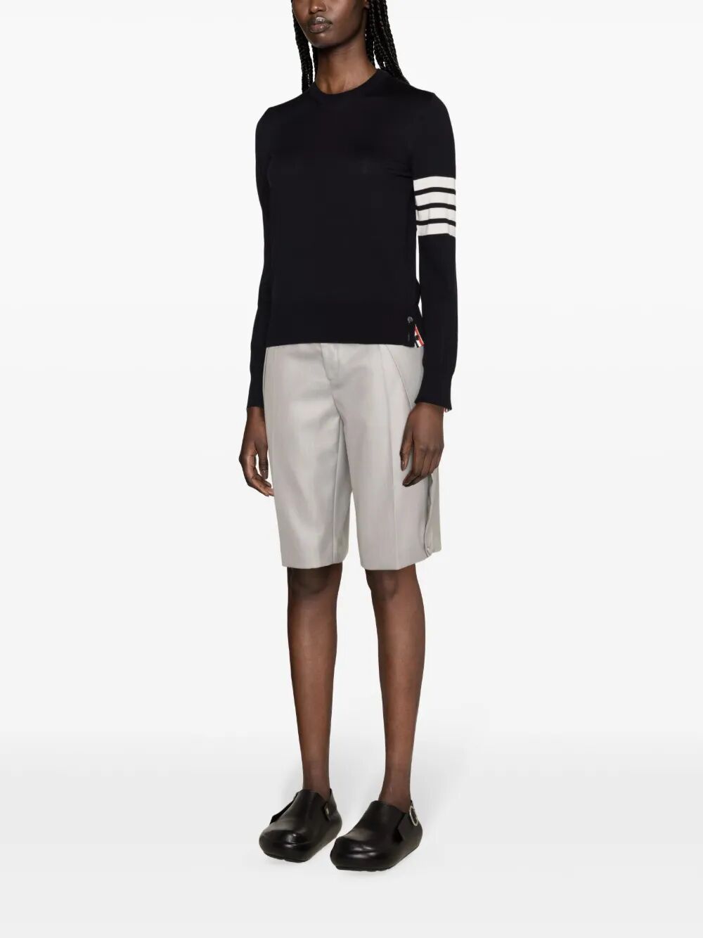 THOM BROWNE Relaxed Fit Pullover with 4 Bar in Fine Merino Wool