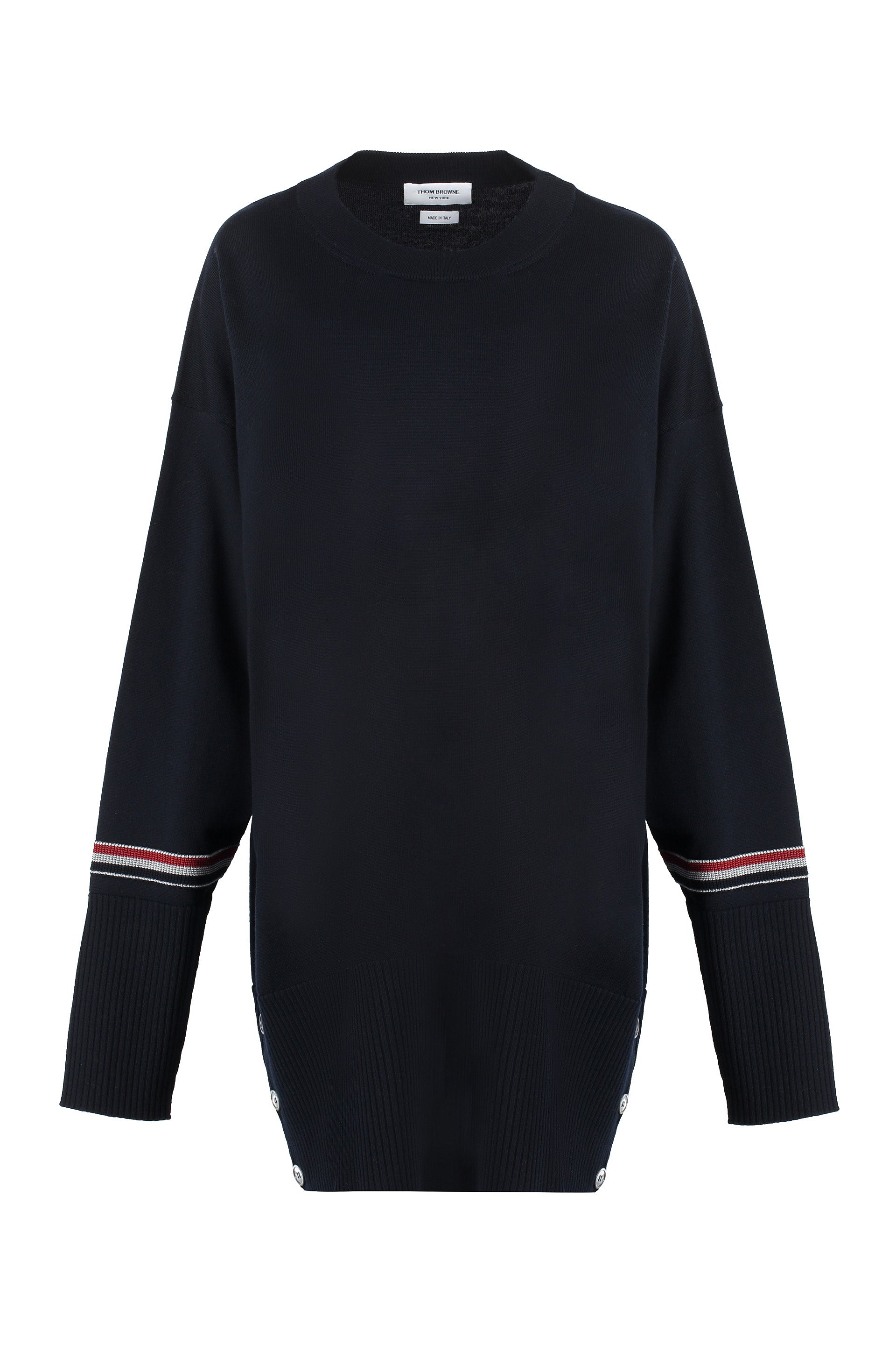 THOM BROWNE Merino Wool Sweater with Striped Sleeves