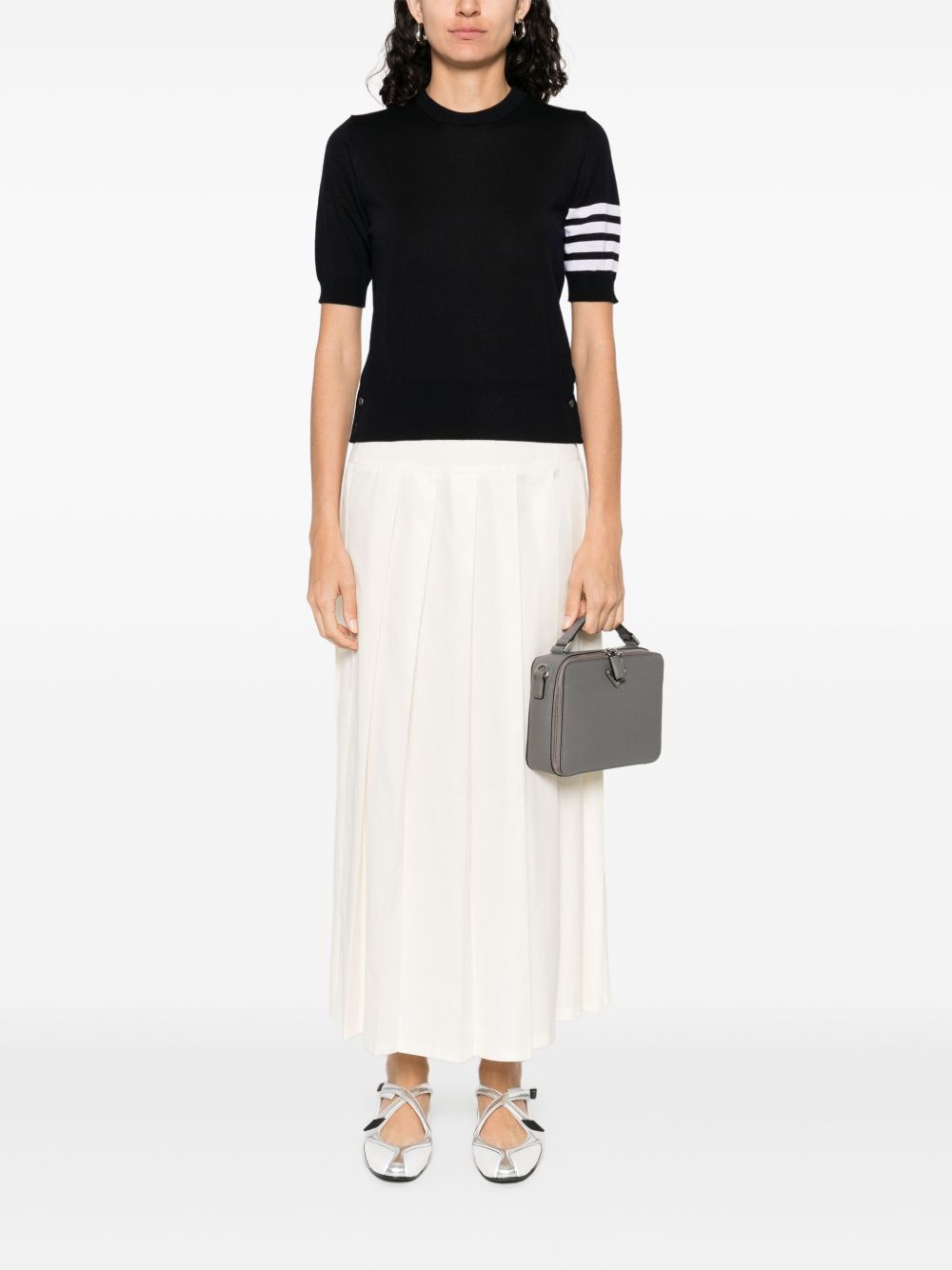 THOM BROWNE 4-Bar Wool Crew Neck Top for Women