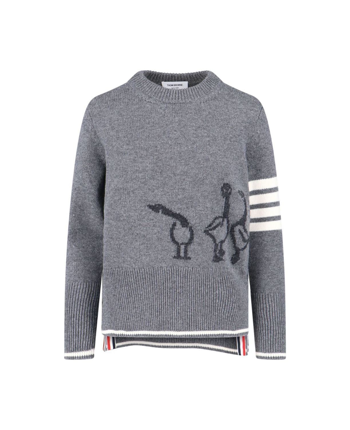 THOM BROWNE Boxy Crew Neck Pullover with 4 Bar Stripes