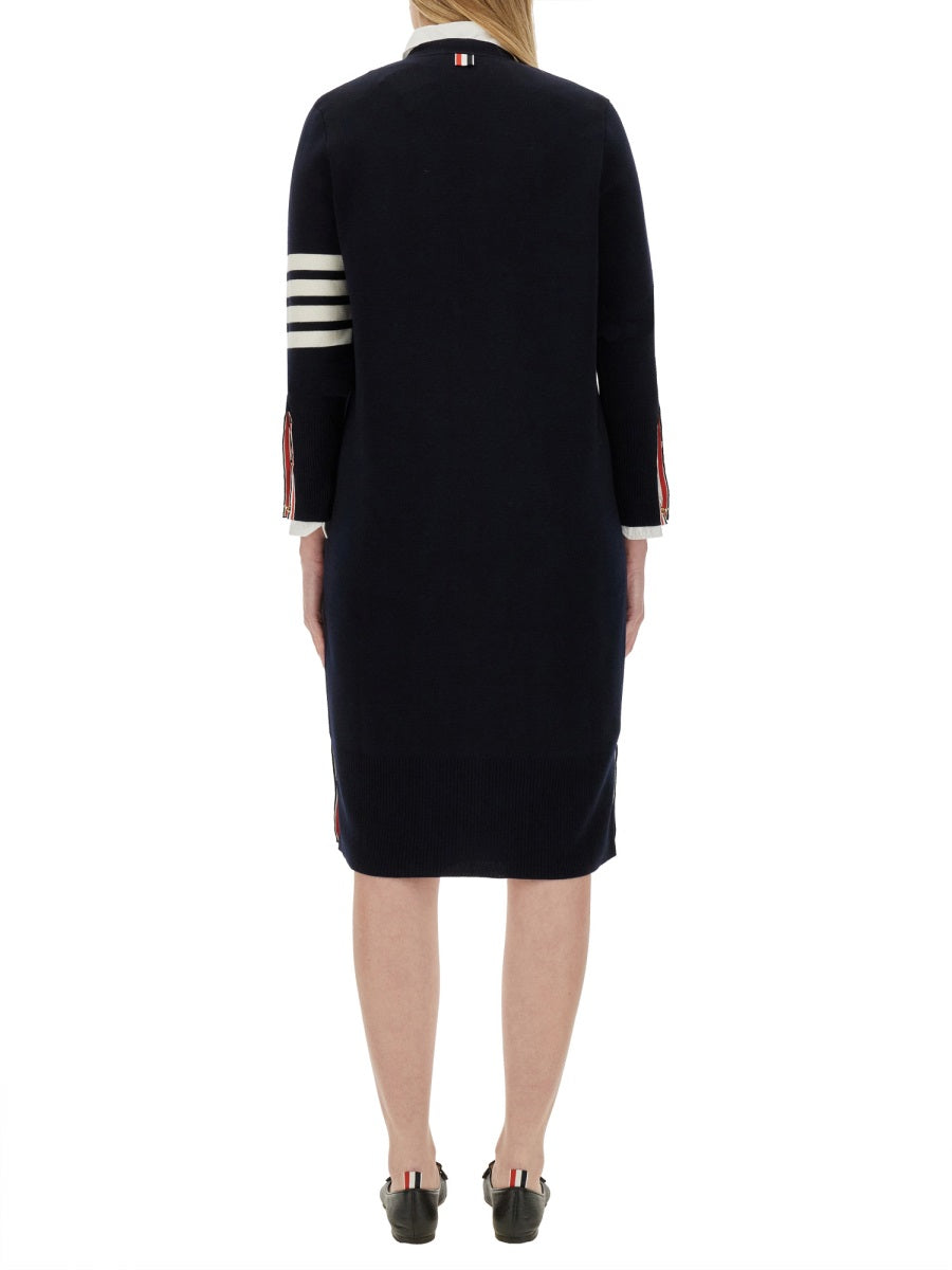 THOM BROWNE Long Cardigan with 4-Bar Design in Size 40