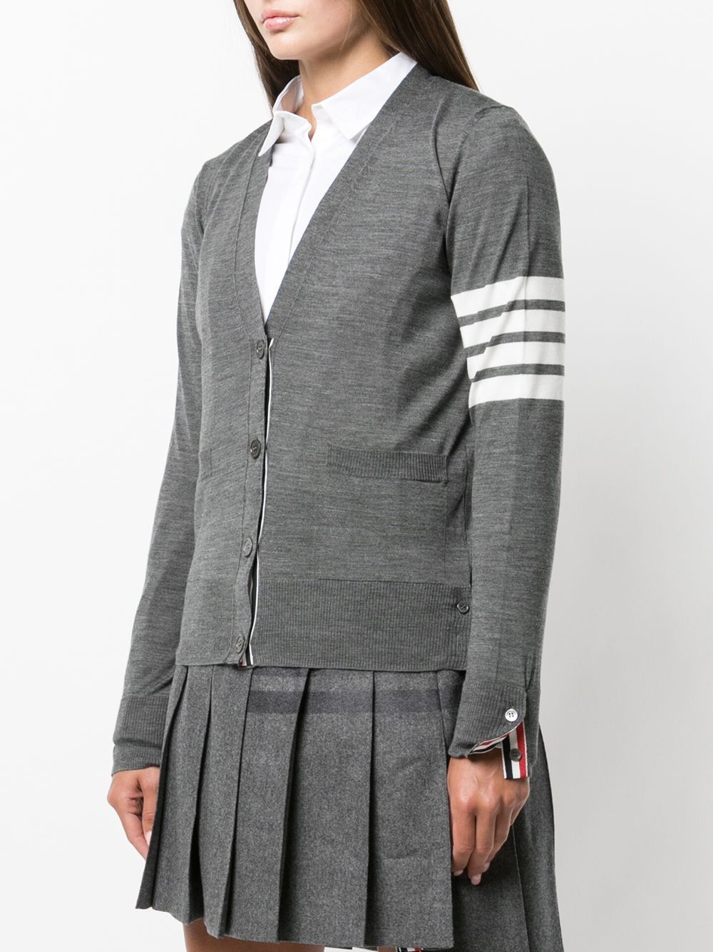THOM BROWNE 4-Bar Wool Cardigan with Buttoned Cuffs for Women