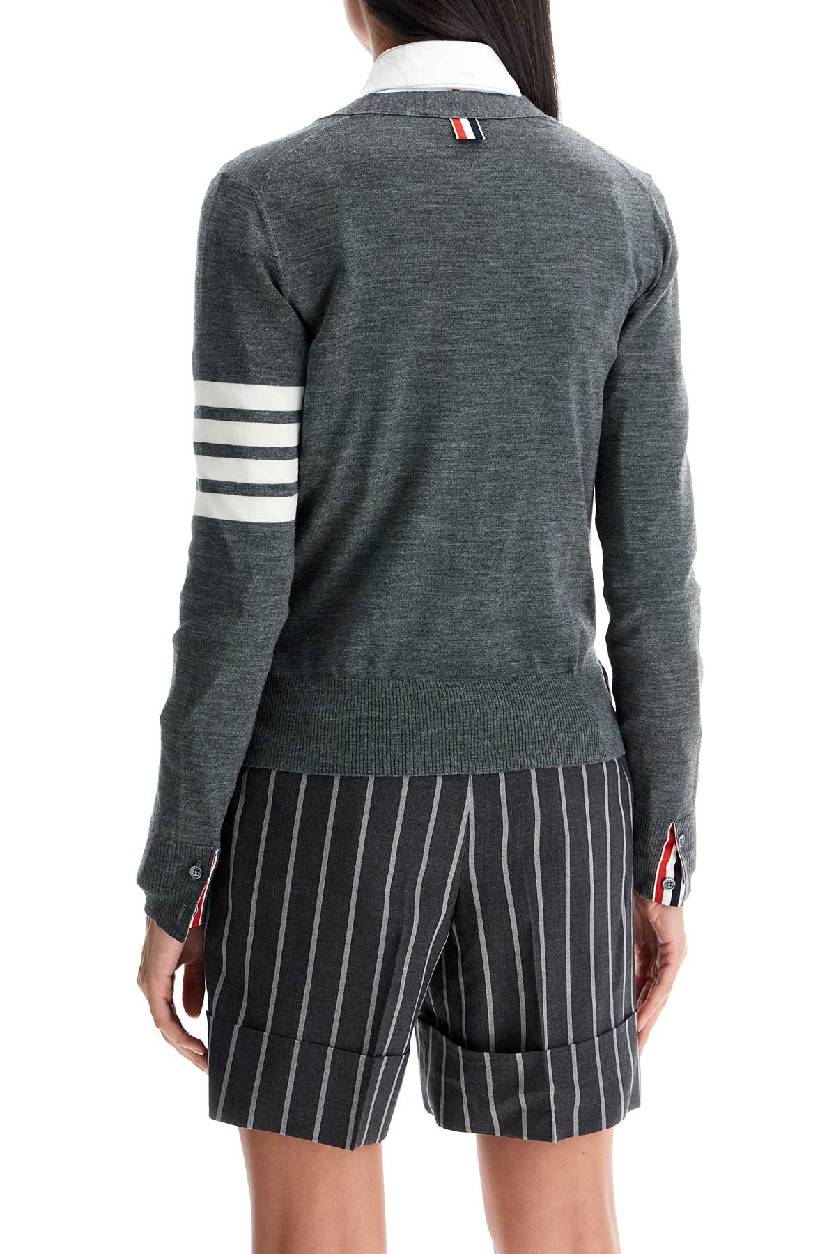 THOM BROWNE Relaxed V-Neck Cardigan with Four Bar Detail for Women