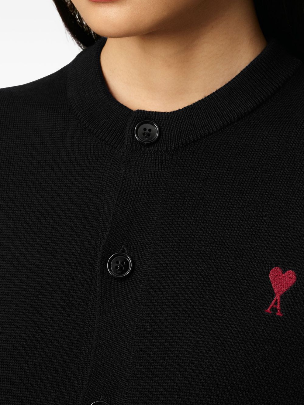 AMI PARIS Round Collar Cardigan with Heart Accent - Women's