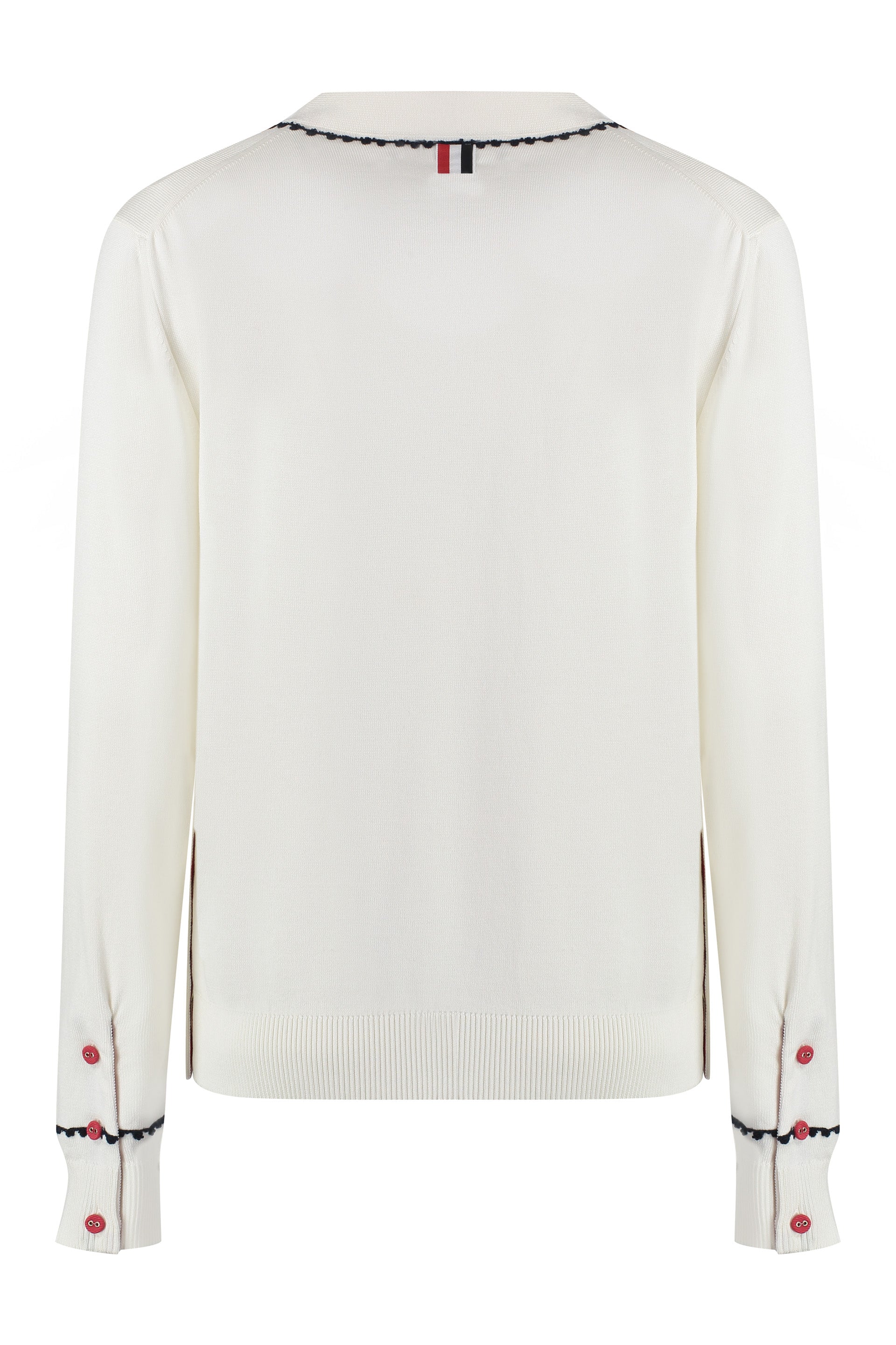 THOM BROWNE Silk and Cotton Cardigan with Contrast Trimmings