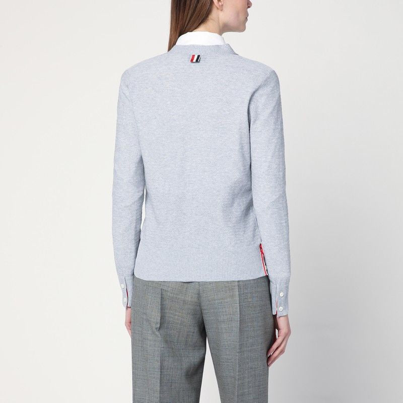 THOM BROWNE Light Grey Cardigan in Cotton and Silk for Women - SS25