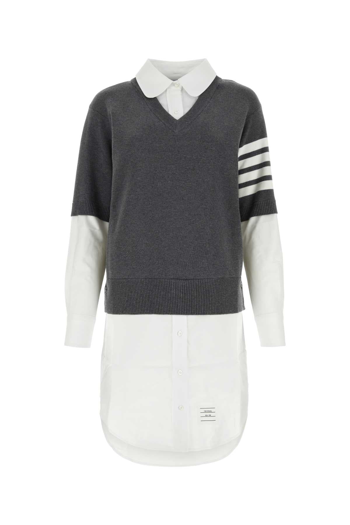 ワンピース Thom Browne Two-Tone Cotton Shirt Dress THOM BROWNE | Short Sleeve Contrast Rib Trim Knitted Polo