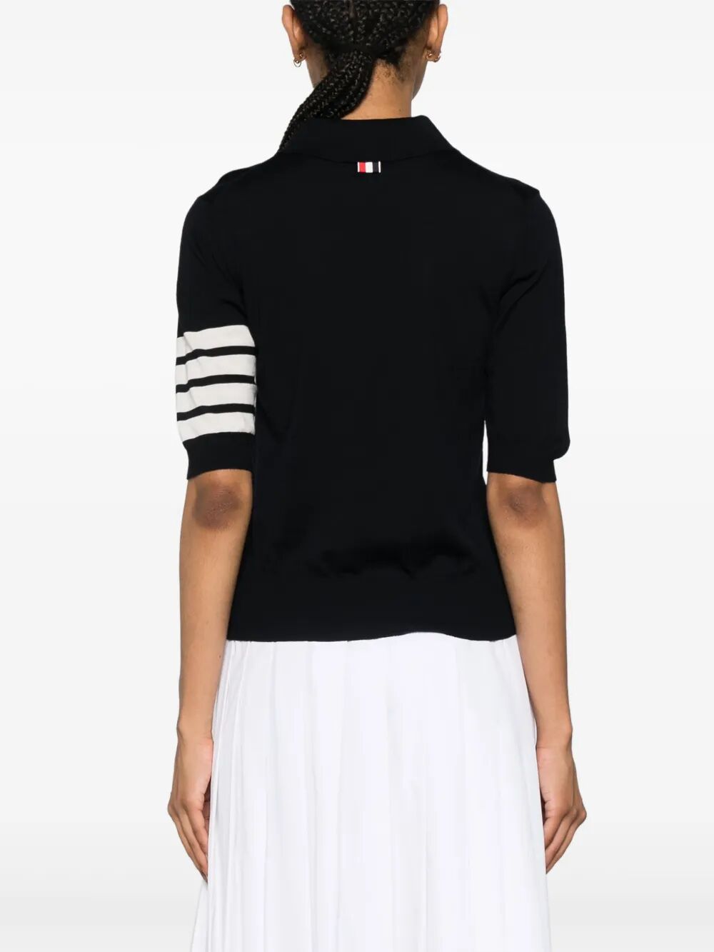 THOM BROWNE Relaxed Fit Polo with 4 Bar in Fine Merino Wool