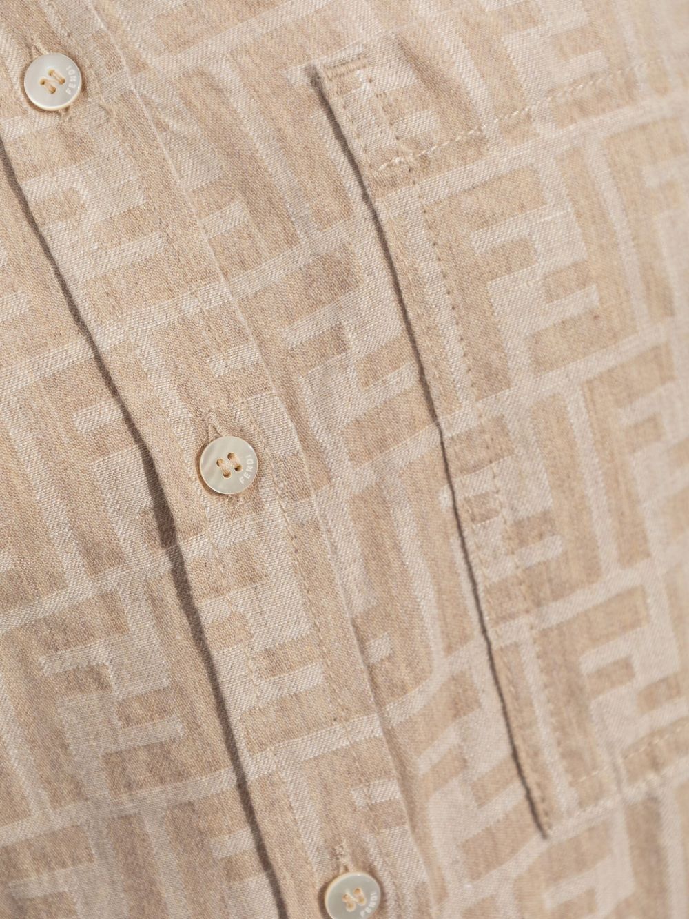 FENDI Cotton Linen Dress with Belted Waist and All-Over Logo Pattern