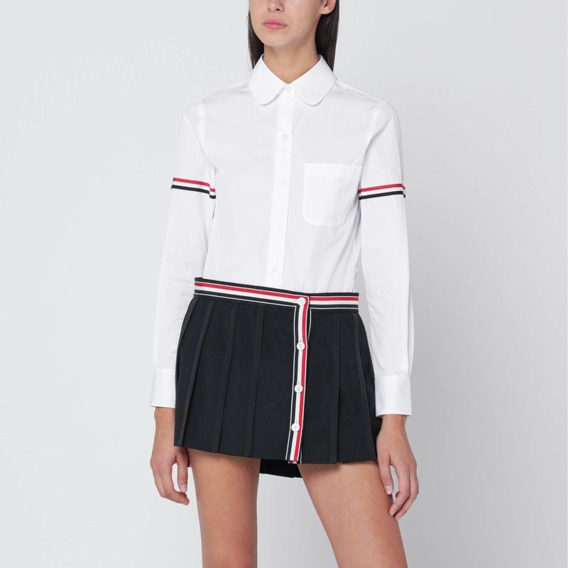 THOM BROWNE Cotton Poplin Shirt with Rounded Collar for Women