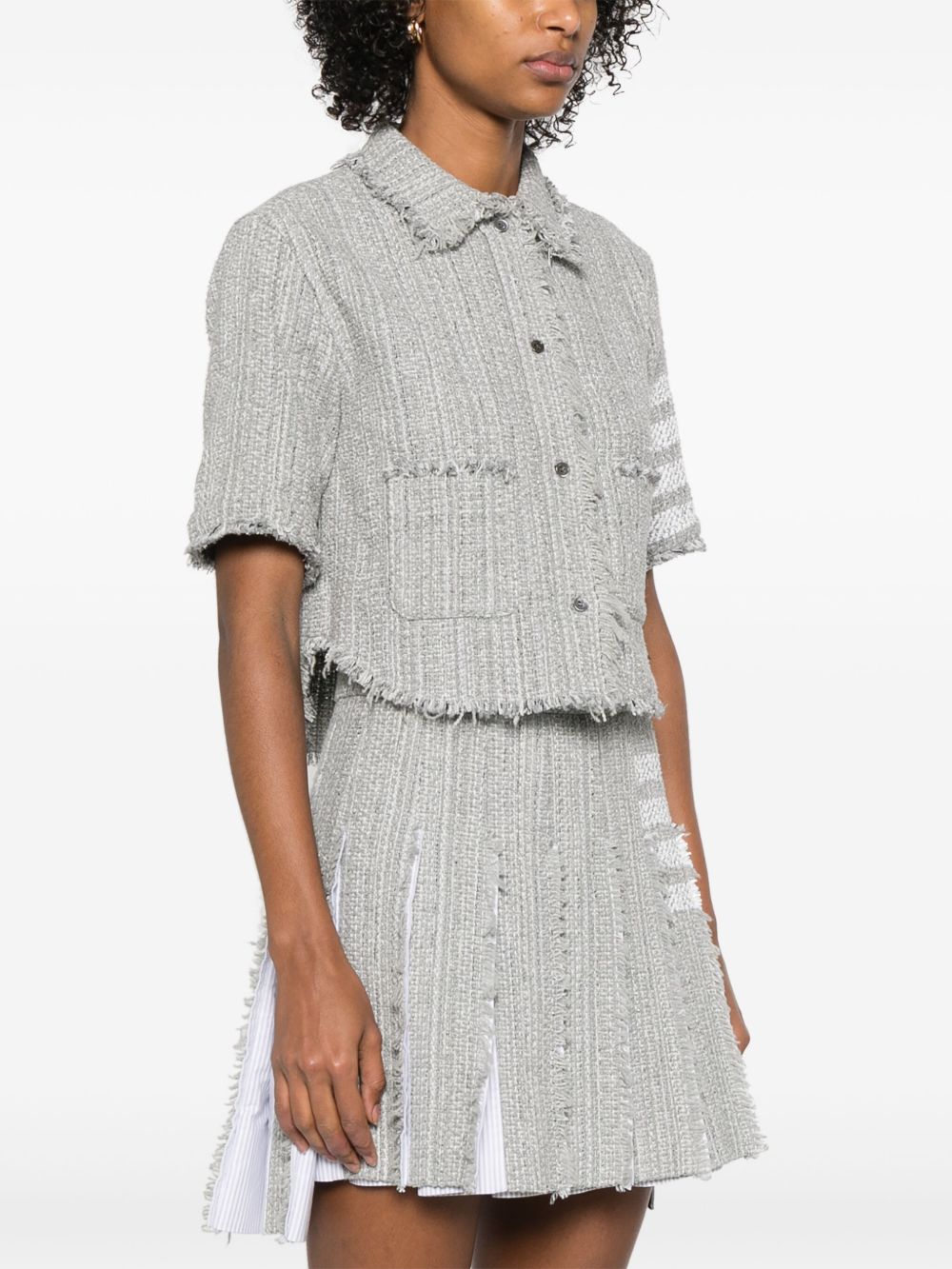 THOM BROWNE Cotton Blend Frayed Edge Button-Up Shirt