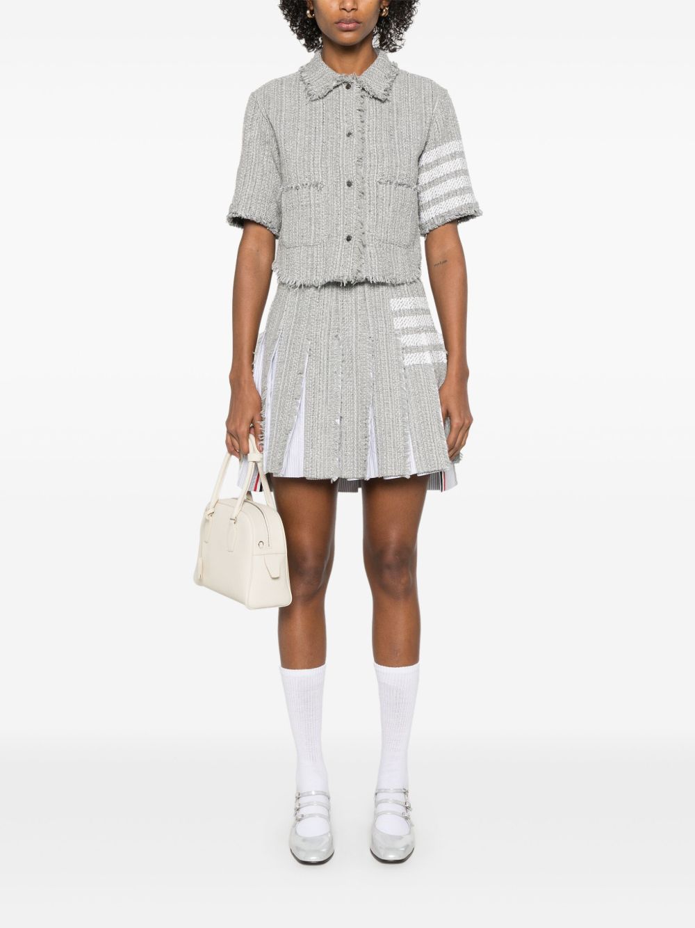 THOM BROWNE Cotton Blend Frayed Edge Button-Up Shirt