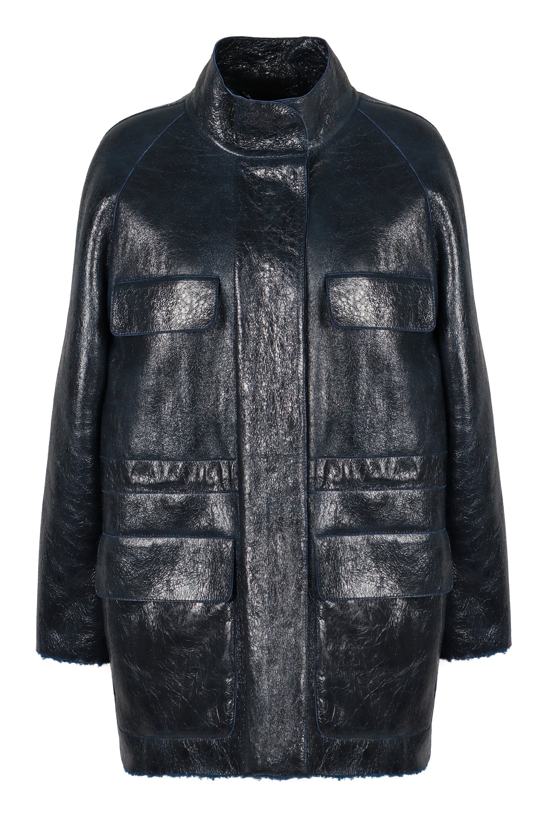 FENDI Sheepskin Jacket with High Collar and Adjustable Waist