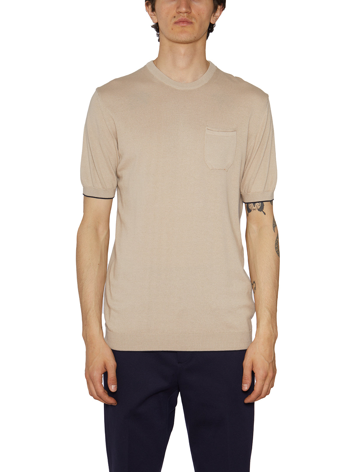 DANIELE ALESSANDRINI Men's Cotton Crew Neck Sweater with Front Pocket - Size 50