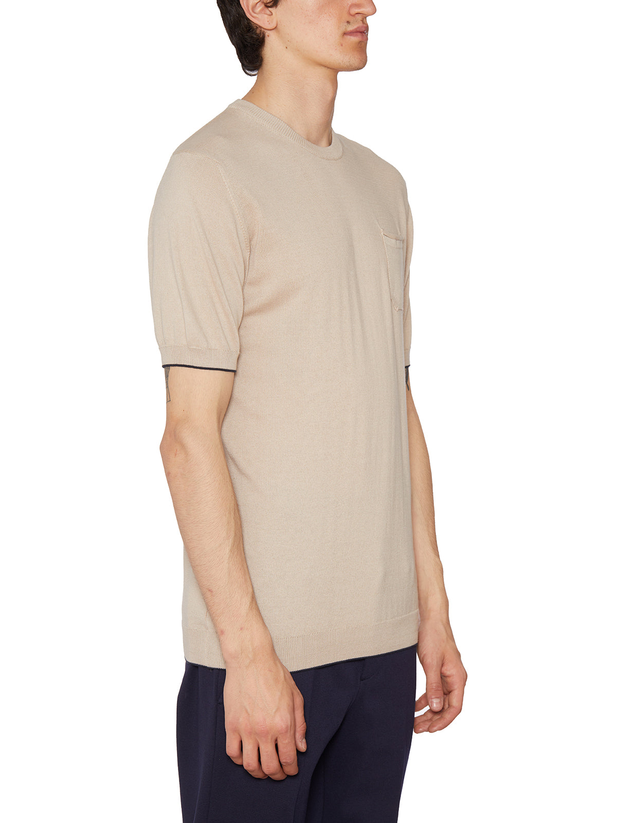 DANIELE ALESSANDRINI Men's Cotton Crew Neck Sweater with Front Pocket - Size 50