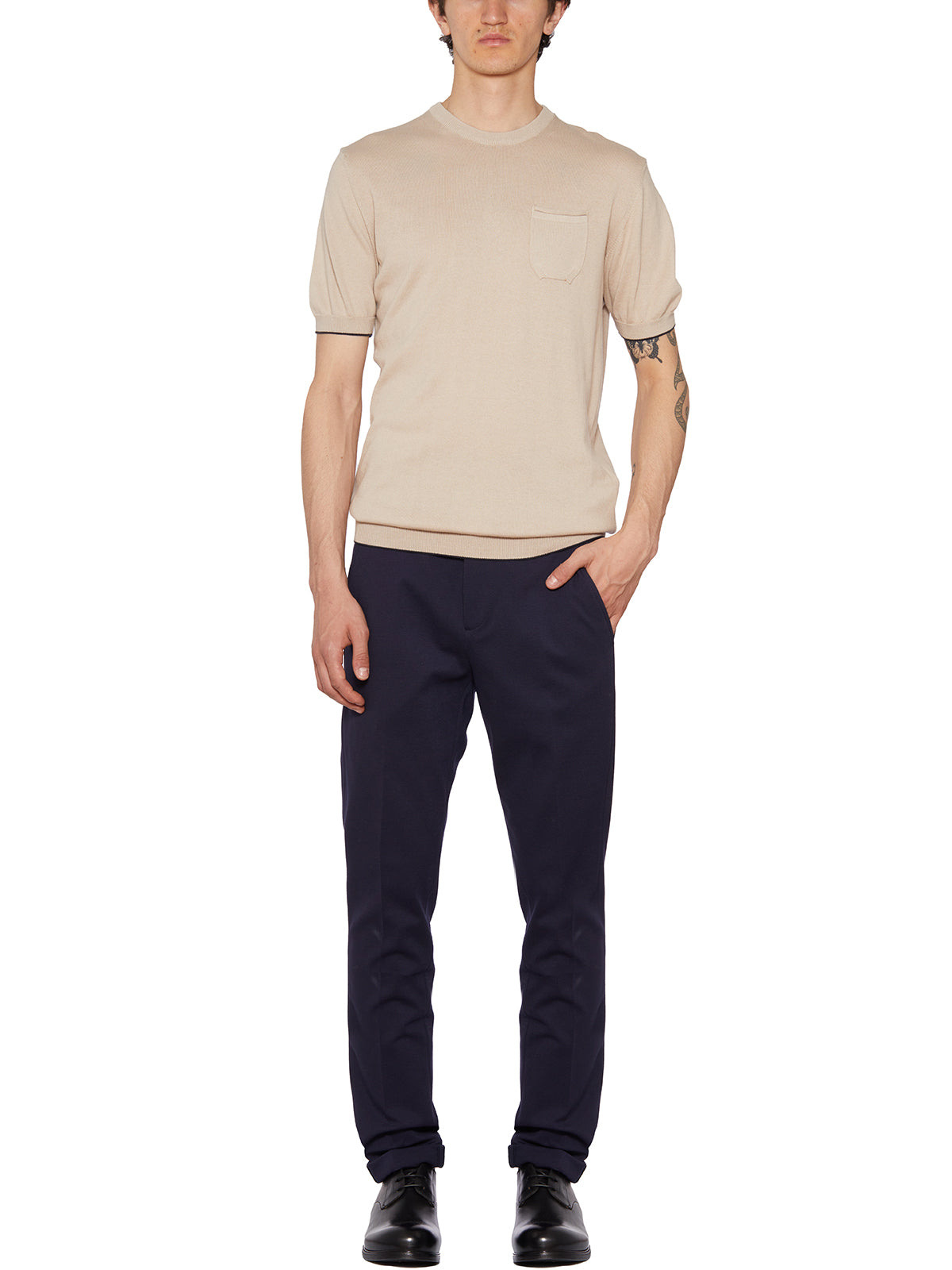 DANIELE ALESSANDRINI Men's Cotton Crew Neck Sweater with Front Pocket - Size 50