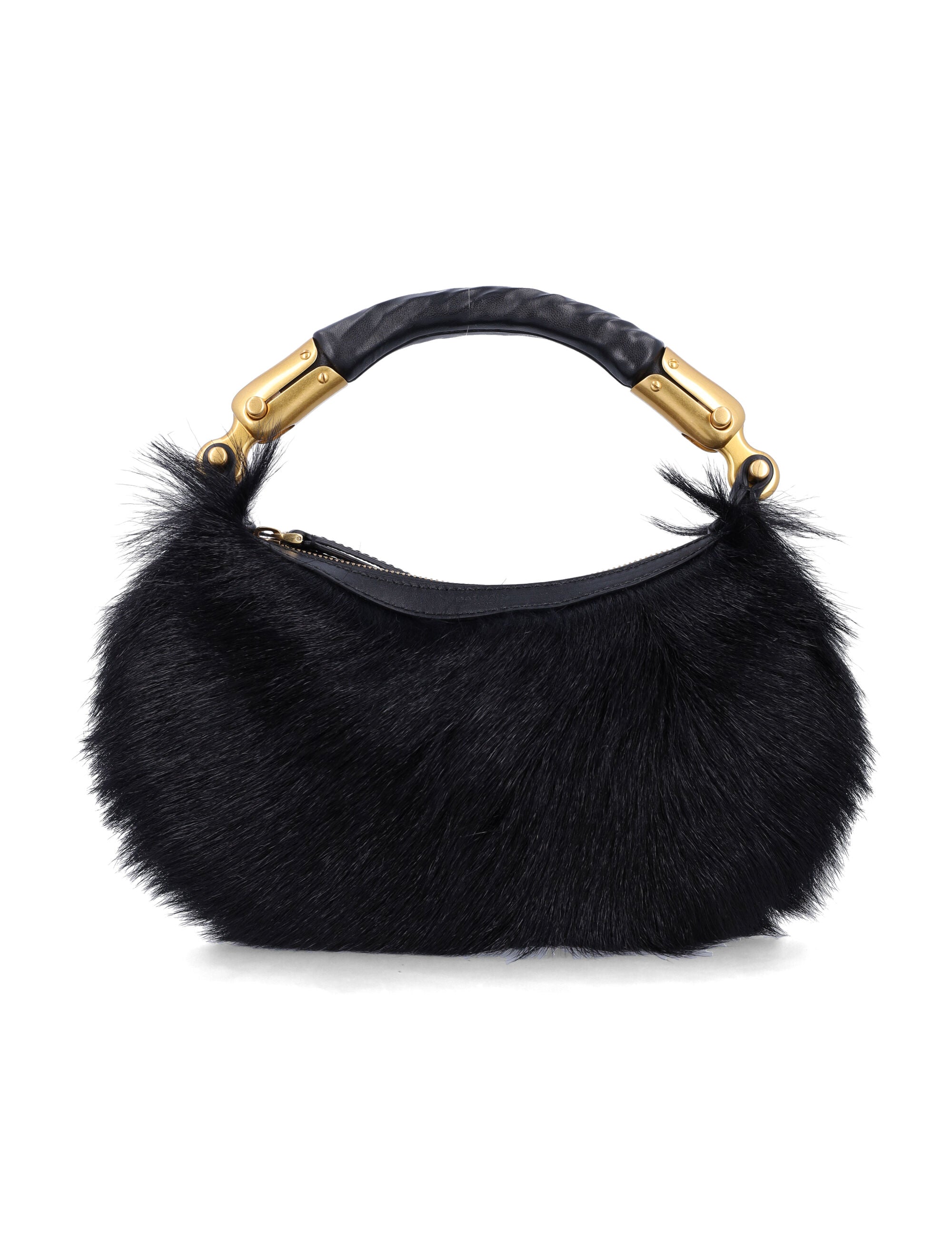 BALMAIN Mini Genuine Fur Handbag with Leather Handle