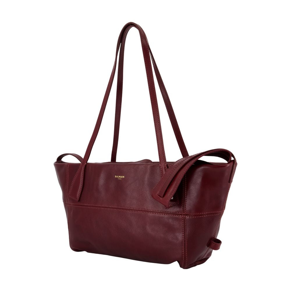 BALMAIN Mini Textured Leather Track Zip Shoulder Handbag