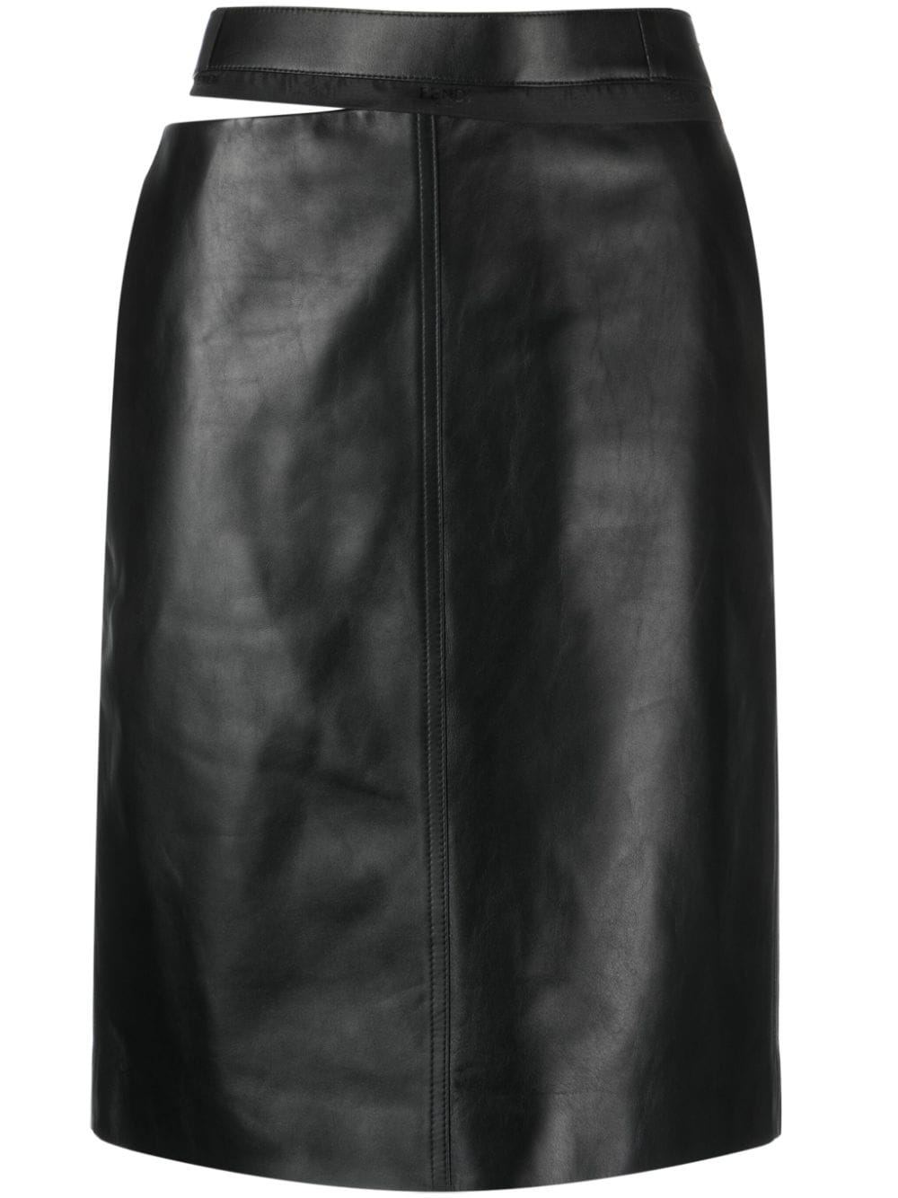 FENDI Leather Midi Skirt with Logo Waistband