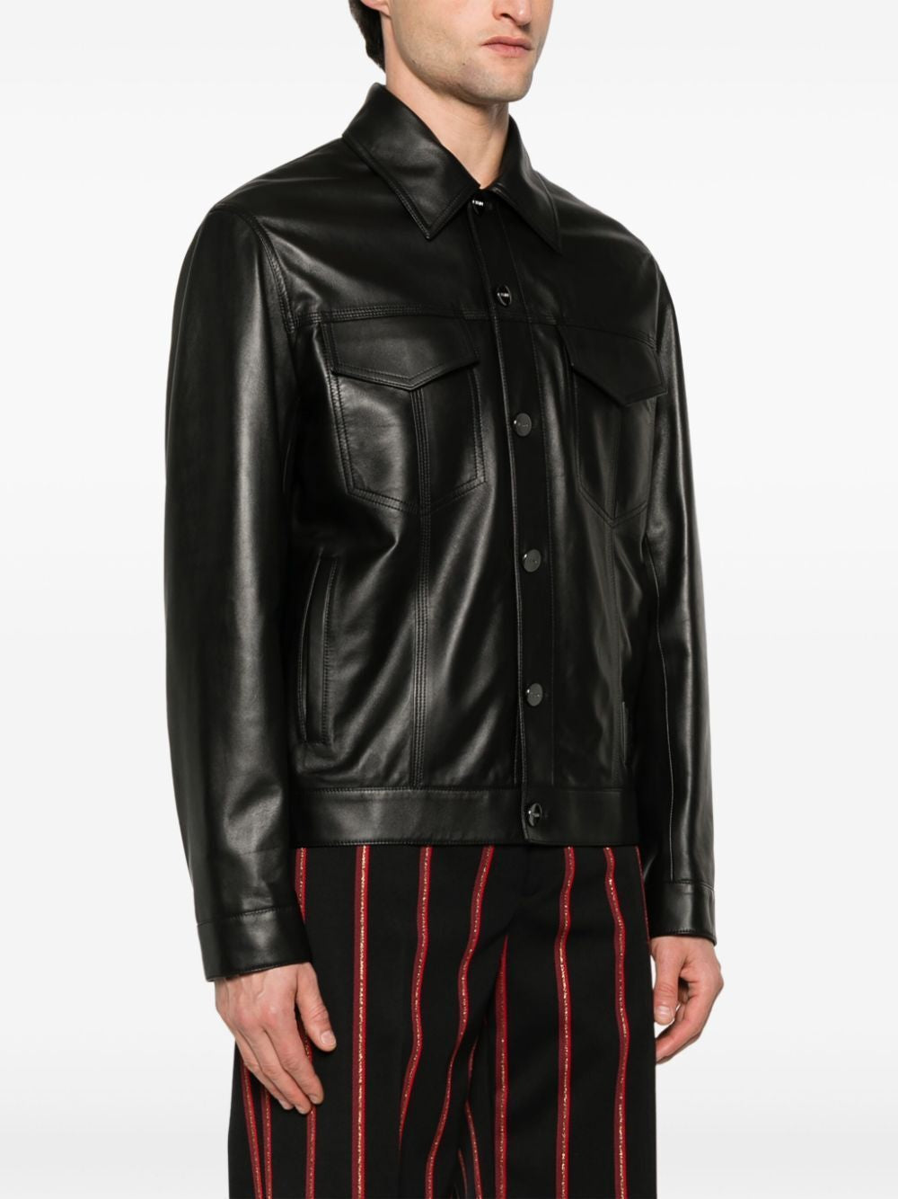 FENDI Embellished FF Patch Nappa Leather Blouson Jacket