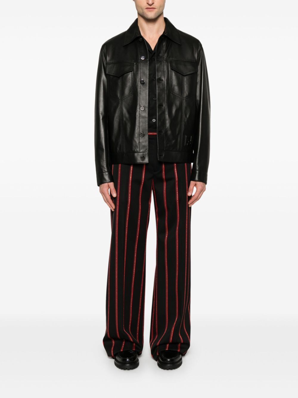 FENDI Embellished FF Patch Nappa Leather Blouson Jacket