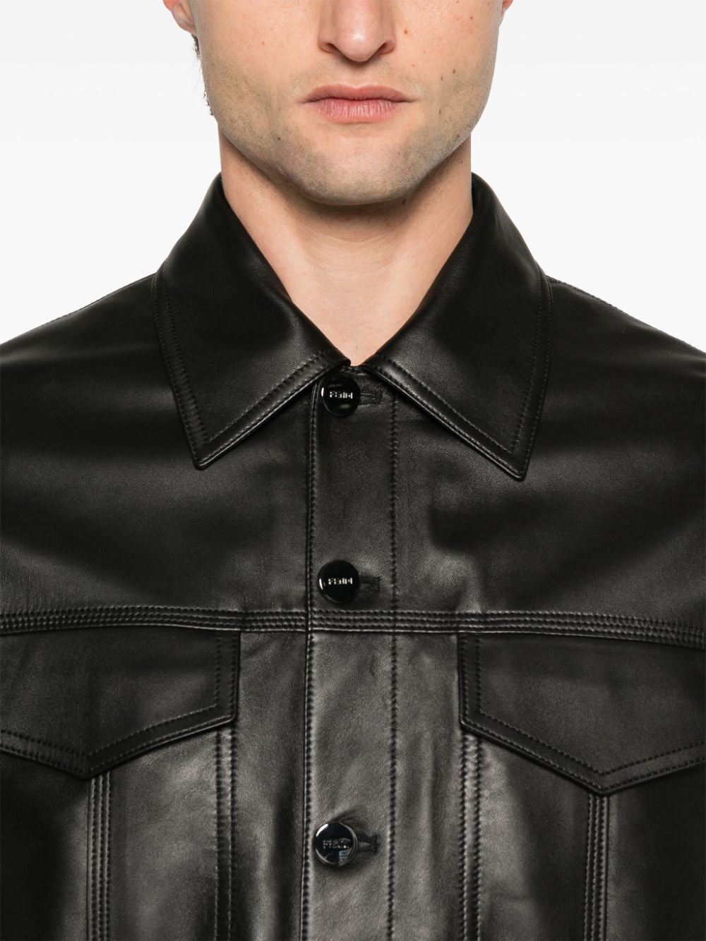FENDI Embellished FF Patch Nappa Leather Blouson Jacket