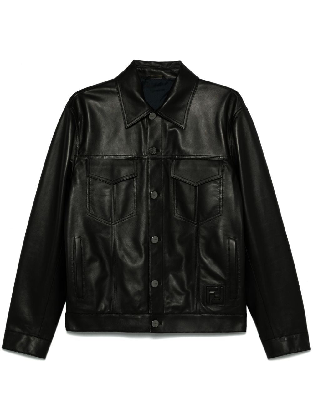 FENDI Embellished FF Patch Nappa Leather Blouson Jacket