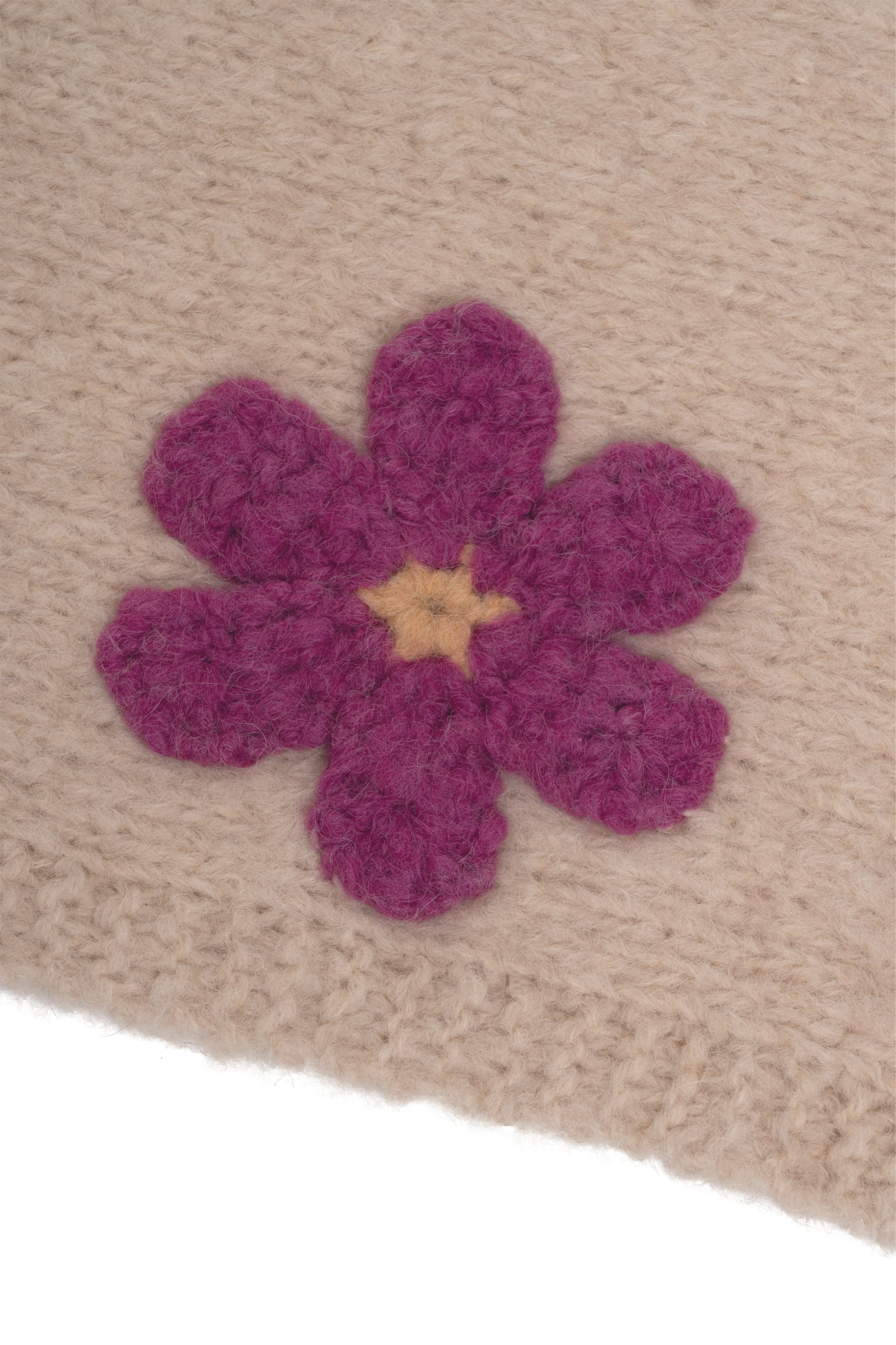 FRANTIC Knit Scarf with Floral Details and Colorful Fringes