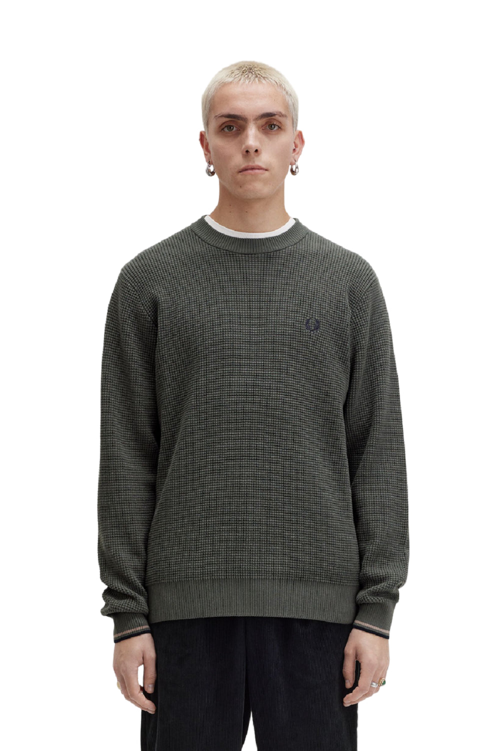 FRED PERRY Classic Honeycomb Texture Crew Neck Sweater