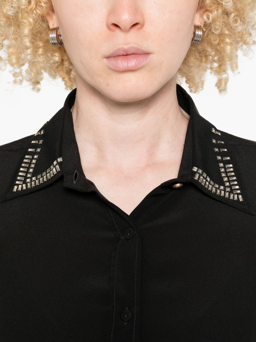 TRAME AUREE Cotton Shirt with Crystal-Embellished Collar and Cuffs