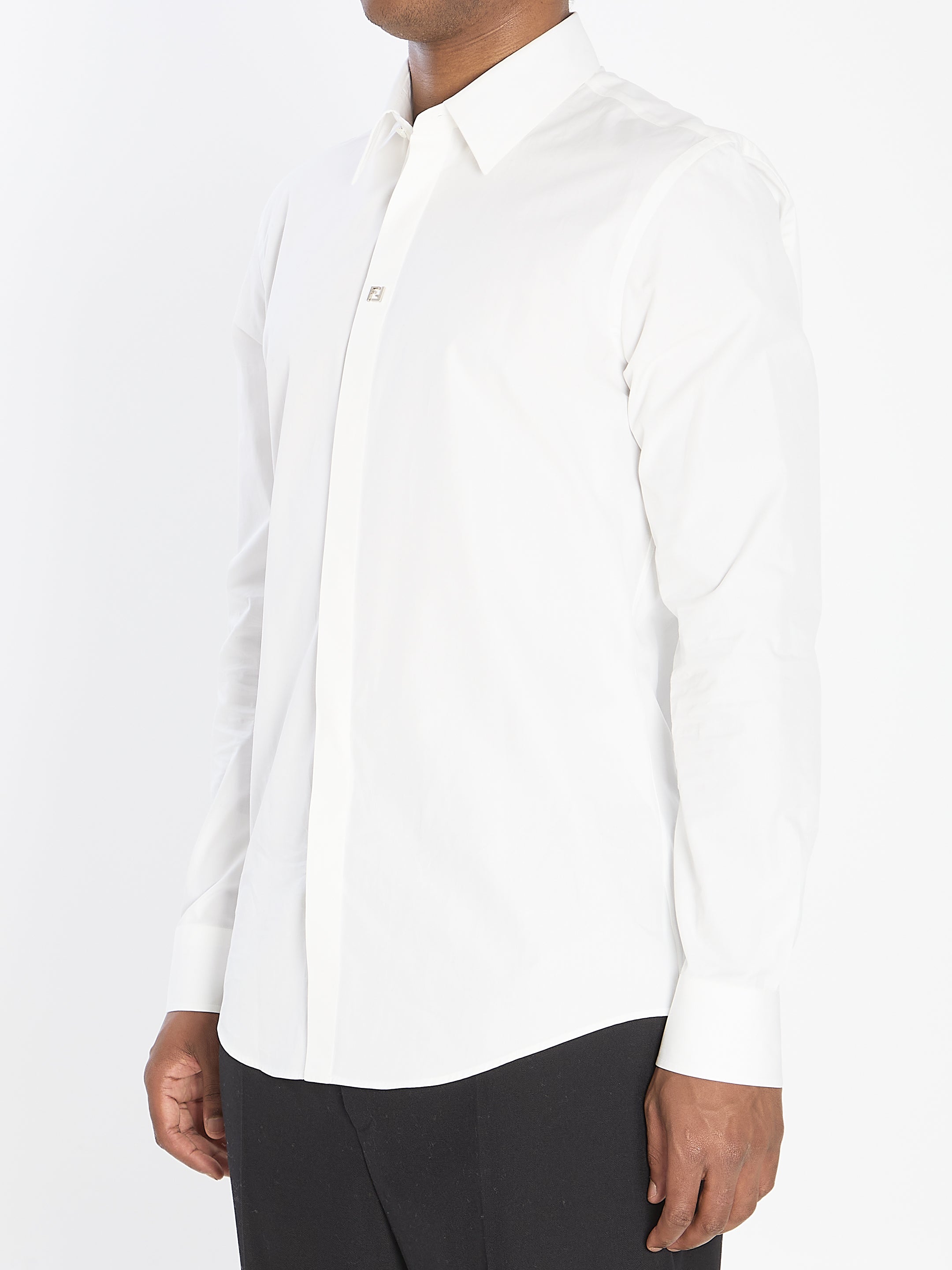 FENDI Cotton Shirt with Semi-Spread Collar - Regular Fit